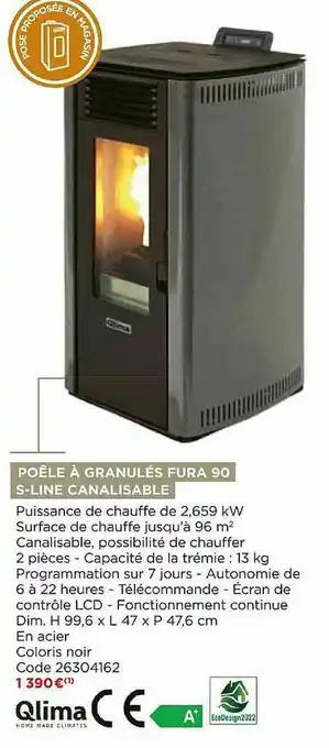 Bricomarché Poêle à Granulés Pura 90 S-line Canalisable Qlima offre