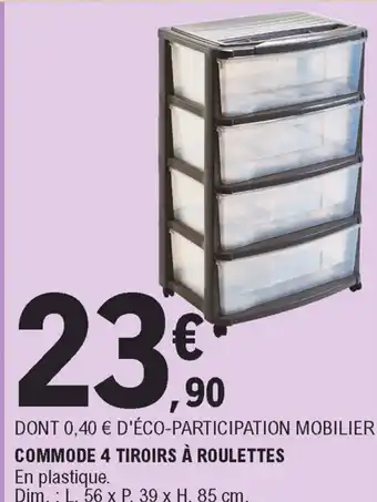E.Leclerc Commode 4 tiroirs à roulettes offre