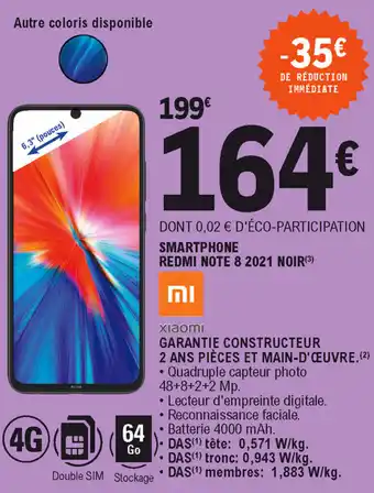E.Leclerc Smartphone redmi note 8 2021 noir offre