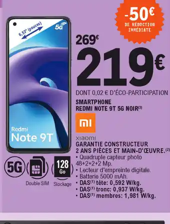 E.Leclerc Smartphone redmi note 9T 5G noir offre