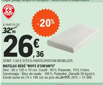 E.Leclerc Matelas bébé "mots d'enfants" offre