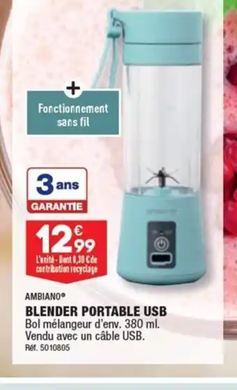 ALDI BLENDER PORTABLE USB Bol mélangeur d'env. 380 ml. Vendu avec un câble USB. Ref. 5010805 offre