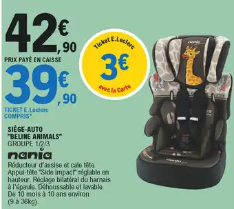 E.Leclerc Siège-auto "beline animals" offre