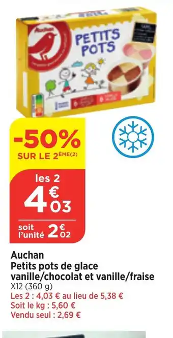 Auchan Petits pots de glace vanille/chocolat et vanille/fraise X12 (360 g)