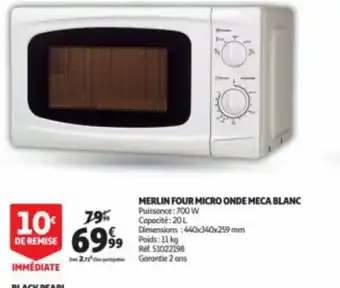 Auchan MERLIN FOUR MICRO ONDE MECA BLANC Puissance: 700 W offre