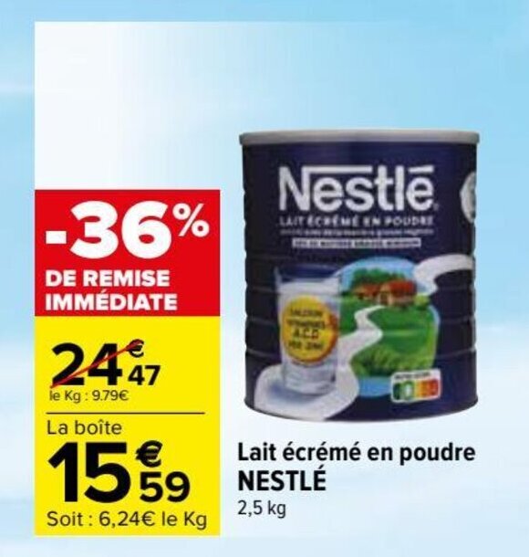 Promo Lait écrémé en poudre NESTLÉ chez Carrefour Promo Lait écrémé en poudre NESTLÉ chez Carrefour