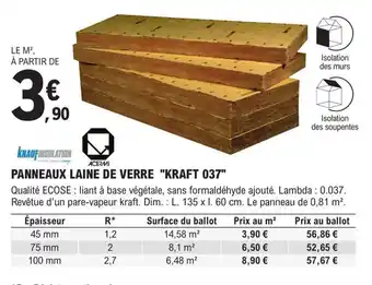 E.Leclerc Brico PANNEAUX LAINE DE VERRE "KRAFT 037" offre