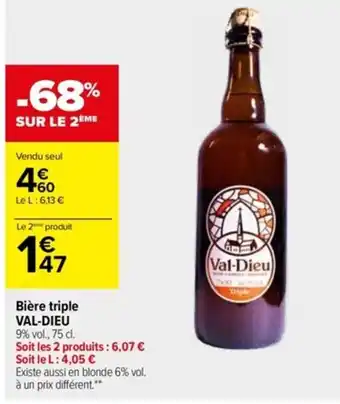 Carrefour Market Bière triple VAL-DIEU offre