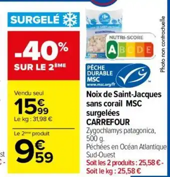 Carrefour Market Noix de Saint-Jacques sans corail MSC surgelées CARREFOUR offre
