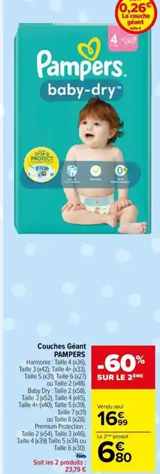 Carrefour Market Couches Géant PAMPERS offre