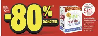 Casino Supermarchés Lessive liquide Active clean SKIP** 3 x 37 lavages (4,995 L) Autres variétés offre