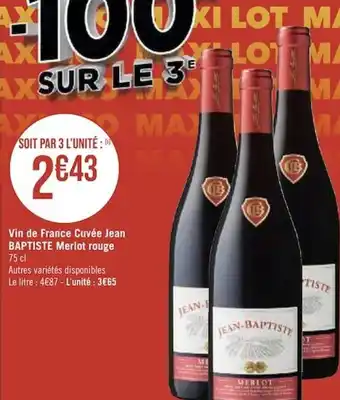 Vin de France Cuvée Jean BAPTISTE Merlot rouge 75 cl