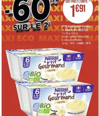 Casino Supermarchés P'tit brassé Nature Bio Dès 6 mois 4 x 90 g (360 g) offre