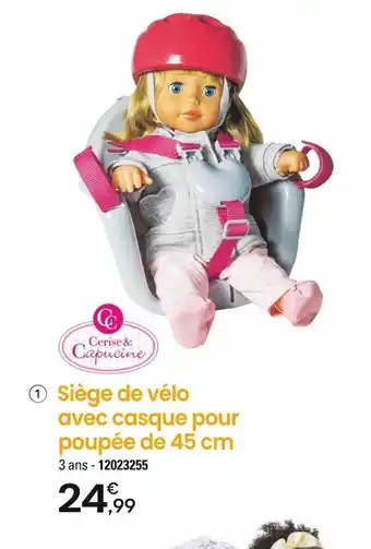 JouéClub ✪ Siège de vélo avec casque pour poupée de 45 cm offre