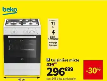 Conforama Beko cuisinière mixte fss63010dw offre