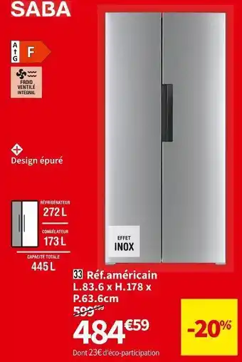 Conforama Saba réf.américain sbs4421nfil offre