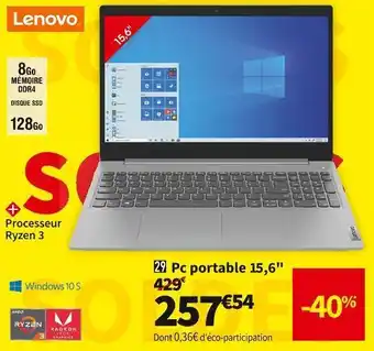 Conforama Lenovo pc portable 15,6 ip 3 15ada05-81w100j1fr offre