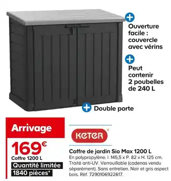 Castorama Keter coffre de jardin sio max 1200 l offre