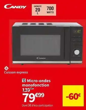Candy micro-ondes monofonction cmwa20tndb