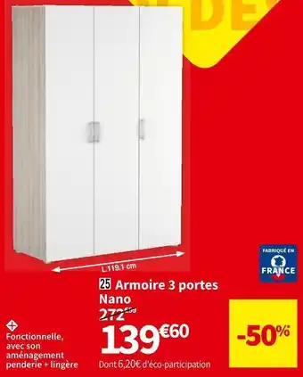 Conforama Armoire 3 portes nano offre