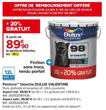 Castorama Dulux valentine peinture** blanche offre