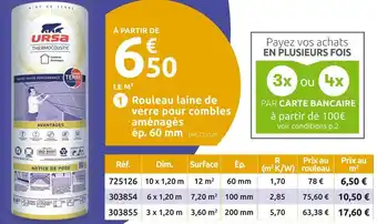 Mr Bricolage Ursa rouleau laine de verre pour combles aménagés thermocoustic 35 qn offre
