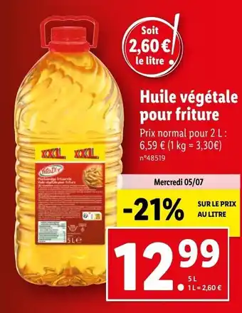 Lidl Huile végétale pour friture offre