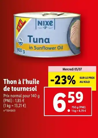 Lidl Thon à l'huile -23% de tournesol offre