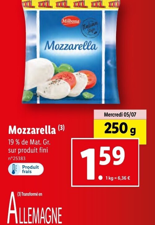 Promo Mozzarella (3) chez Lidl