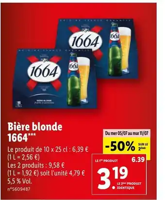 Lidl Bière blonde 1664*** offre
