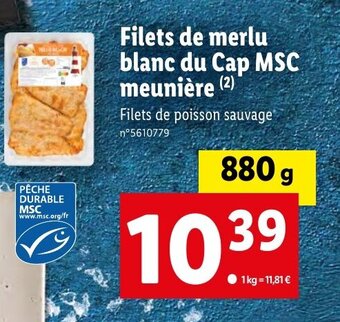 Lidl Filets de merlu blanc du Cap MSC meunière (2) offre