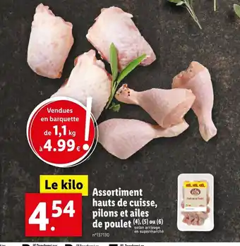 Lidl Assortiment hauts de cuisse, pilons et ailes de poulet (4), (5) ou (6) offre