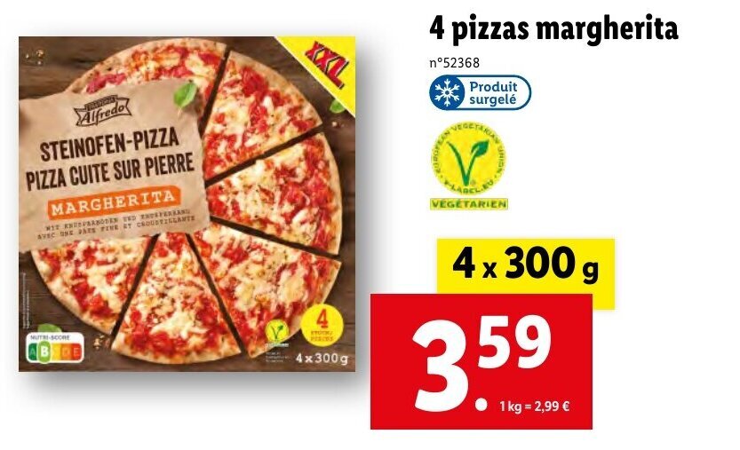 Promo 4 pizzas margherita chez Lidl