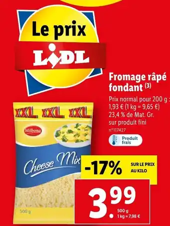 Lidl Fromage râpé fondant (3) offre