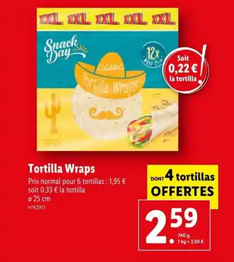 Lidl Tortilla Wraps Prix normal pour 6 tortillas : 1,95 € soit 0,33 € la tortilla offre