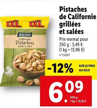 Lidl Pistaches de Californie grillées et salées offre