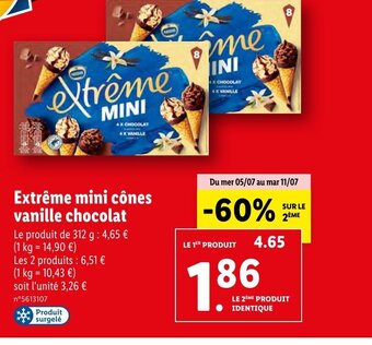 Lidl Extrême mini cônes vanille chocolat offre