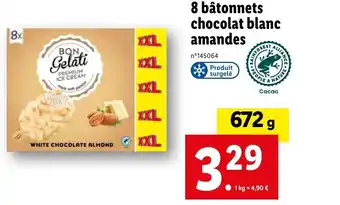 Lidl 8 bâtonnets chocolat blanc amandes offre