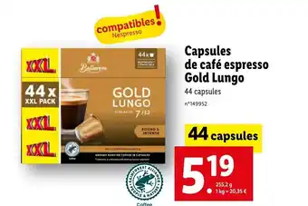 Lidl Capsules de café espresso Gold Lungo offre