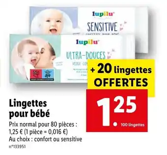 Lidl Lingettes pour bébé offre