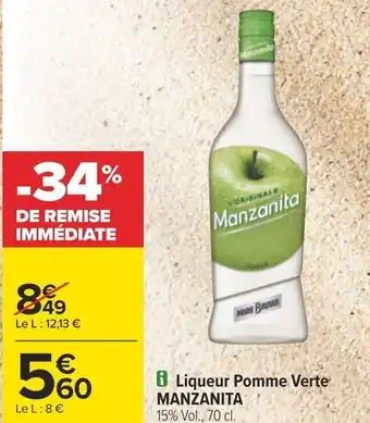 Carrefour Liqueur Pomme Verte MANZANITA 15% Vol., 70 cl. offre