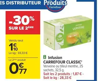 Carrefour Infusion CARREFOUR CLASSIC' Verveine ou tilleul menthe, 25 sachets, 32,5 g. offre