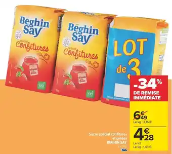 Carrefour Sucre spécial confitures et gelées BEGHIN SAY 3x1 kg. offre