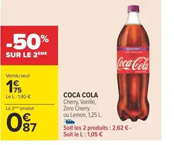Carrefour COCA COLA Cherry, Vanille, Zero Cherry ou Lemon, 1,25 L. offre