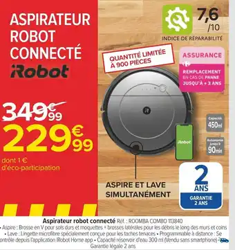Carrefour Aspirateur robot connecté Réf. : ROOMBA COMBO 113840 offre