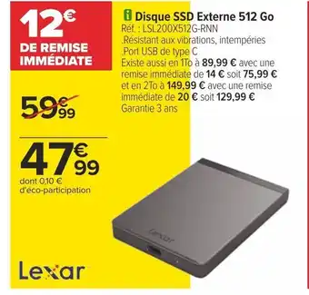 Carrefour i Disque SSD Externe 512 Go offre