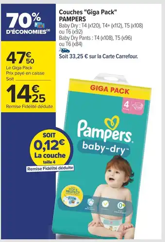 Carrefour Couches "Giga Pack" PAMPERS offre