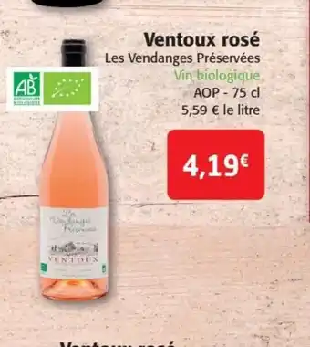 Colruyt Ventoux rosé Les Vendanges Préservées Vin biologique offre