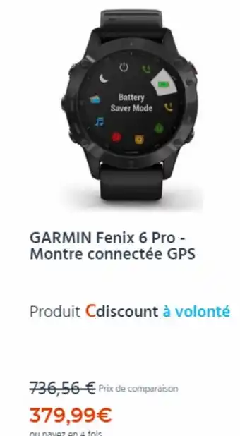 Cdiscount GARMIN Fenix 6 Pro - Montre connectée GPS offre