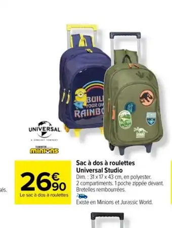 Carrefour Sac à dos à roulettes Universal Studio offre